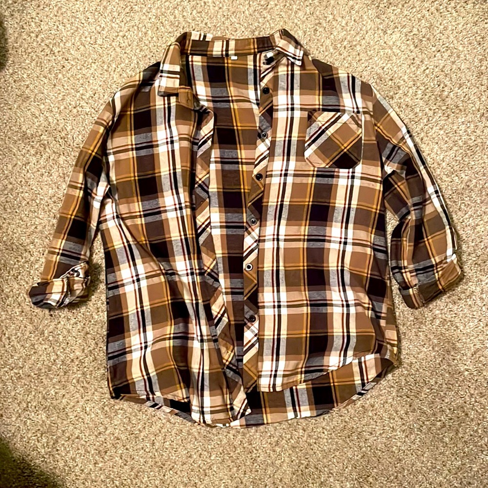 Brown Plaid Button Up Flannel Size M